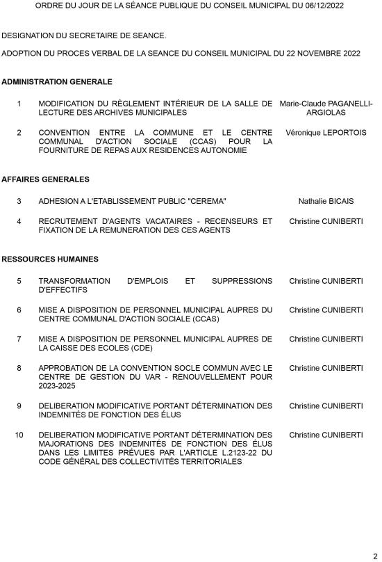 L'Ordre du Jour du 06/12/2022