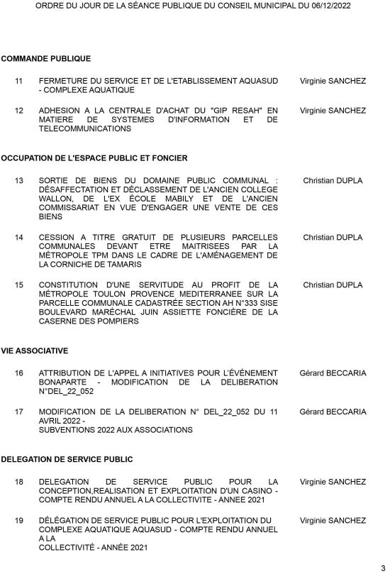 L'Ordre du Jour du 06/12/2022
