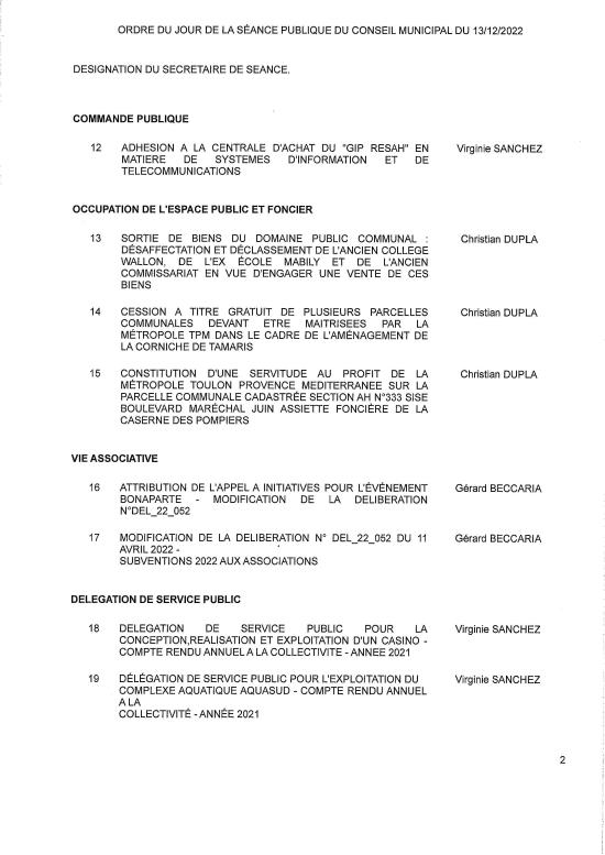L'Ordre du Jour du 13/12/2022