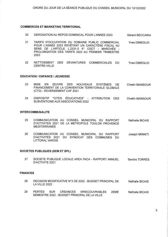 L'Ordre du Jour du 13/12/2022