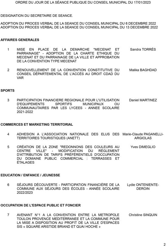 Conseil Municipal du 23/01/2023 à La Seyne