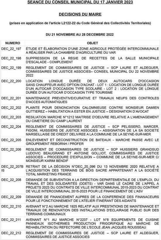 Conseil Municipal du 23/01/2023 à La Seyne