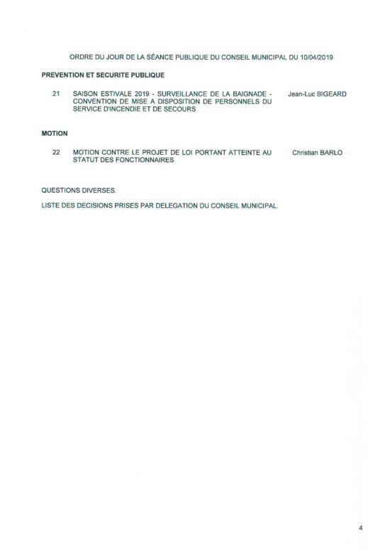 L'Ordre du Jour du Conseil municipal de La Seyne sur Mer du 10/04/2019