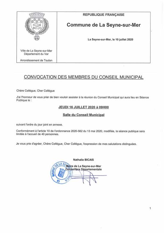 L'Ordre du Jour du Conseil municipal Seynois du Jeudi 16/07/2020