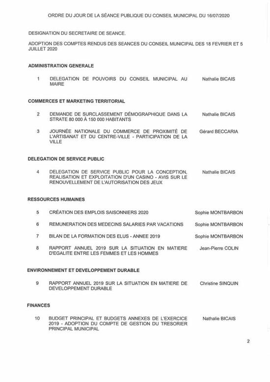 L'Ordre du Jour du Conseil municipal Seynois du Jeudi 16/07/2020