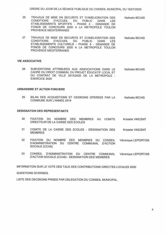 L'Ordre du Jour du Conseil municipal Seynois du Jeudi 16/07/2020