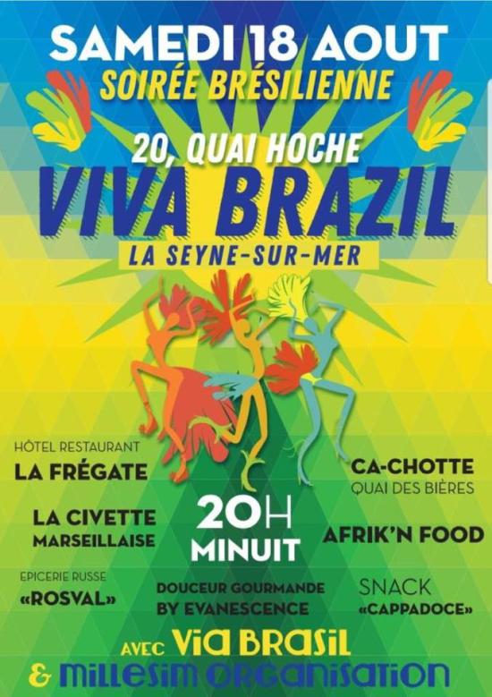 Dernière Minute: Soirée Brésilienne au Centre Ville de La Seyne, ce Samedi 18/08/2018