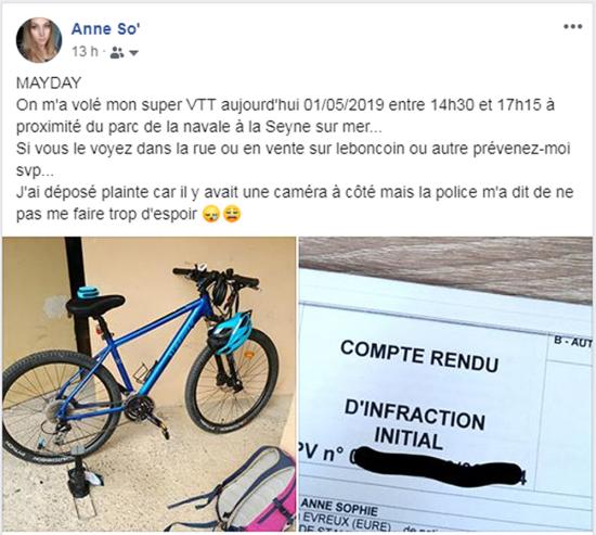 Le 01/05/2019 on m'a volé mon VTT à La Seyne sur Mer