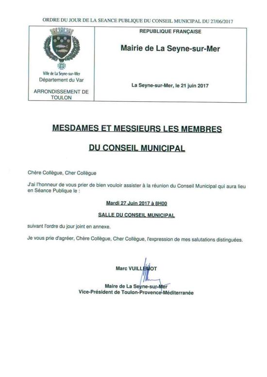 Conseil municipal: Mardi 27 Juin 2017 à 08h00