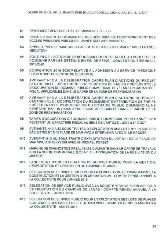 Conseil municipal Seynois - Lundi 18 Décembre 2017