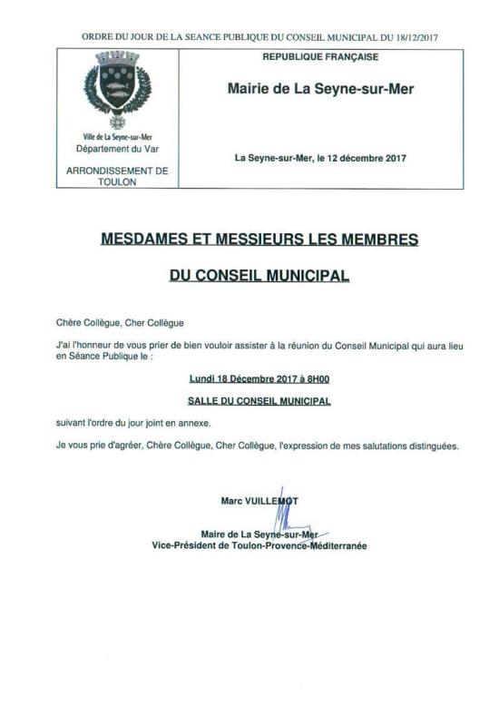Conseil municipal Seynois - Lundi 18 Décembre 2017