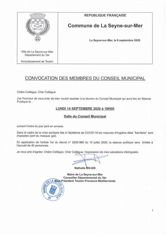 Conseil municipal Seynois du 14/09/2020
