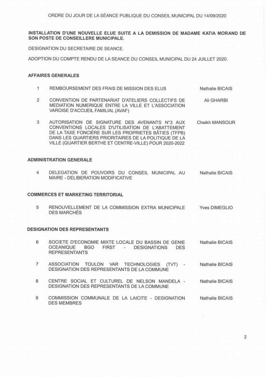 Conseil municipal Seynois du 14/09/2020