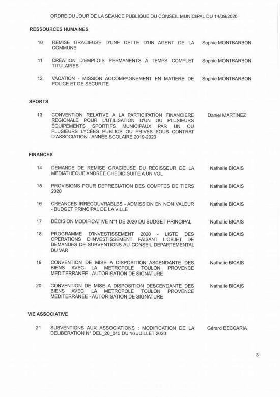 Conseil municipal Seynois du 14/09/2020