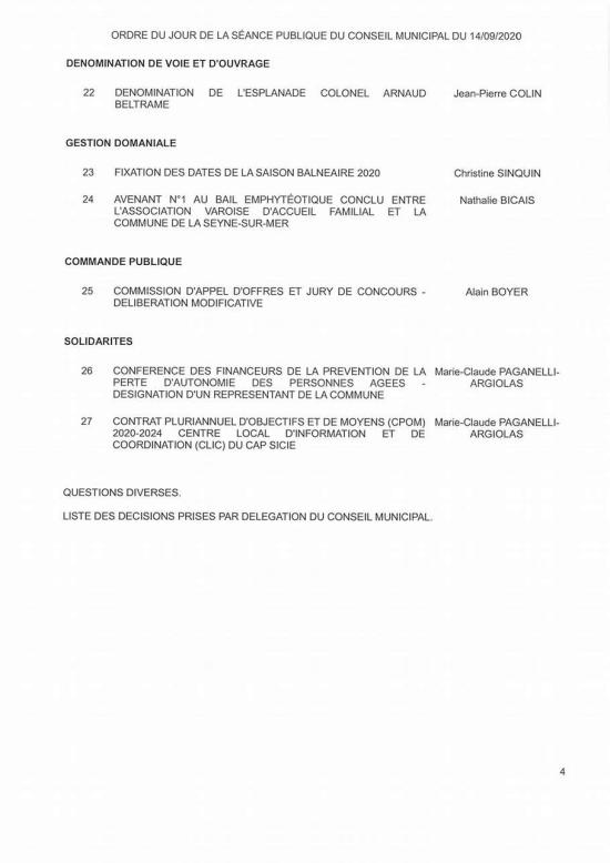 Conseil municipal Seynois du 14/09/2020