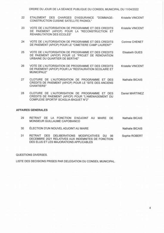 L'Ordre du Jour du Conseil municipal Seynois du Lundi 11/04/2022