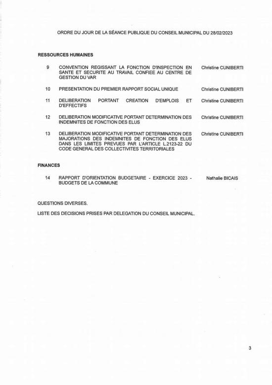 L'Ordre du Jour du Conseil municipal Seynois du Mardi 28/02/2023