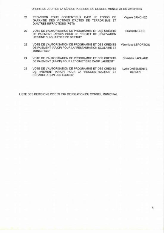 L'Ordre du Jour du Conseil municipal Seynois du Mardi 28/03/2023