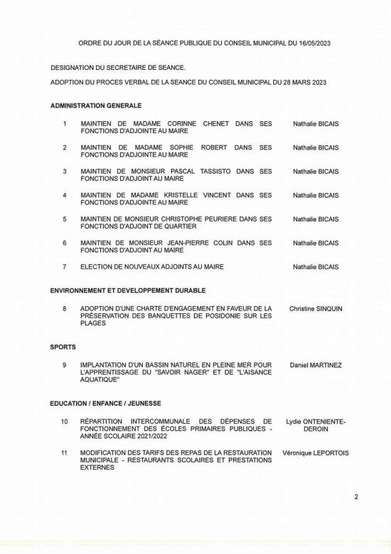 L'Ordre du Jour du Conseil municipal Seynois du Mardi 16/05/2023