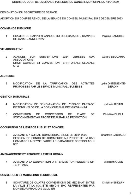La Seyne sur Mer - conseil municipal du jeudi 18 janvier 2024