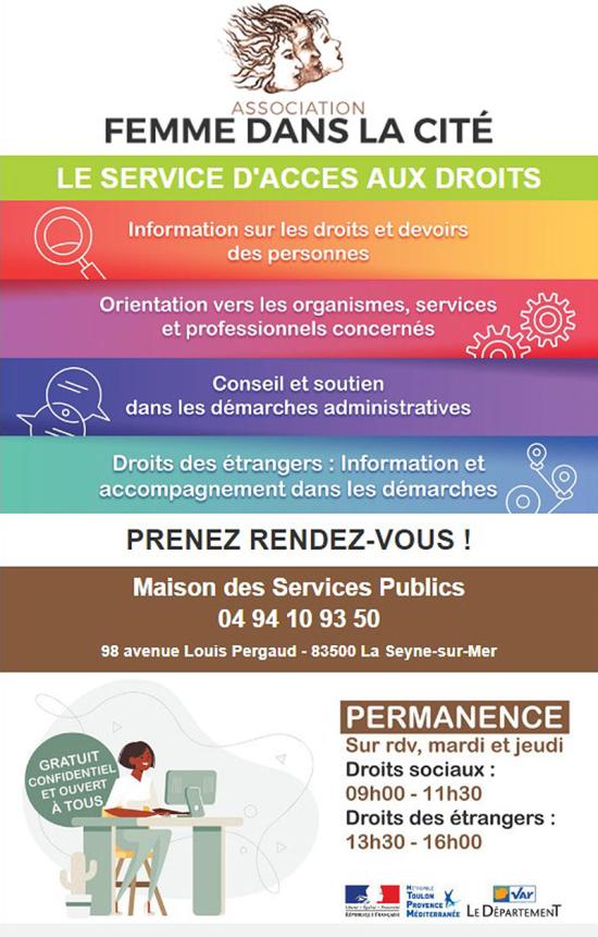 Femme dans la Cité: Une Permanences Droits sociaux et Droits des Étrangers à la Maison des Services Publics La Seyne sur