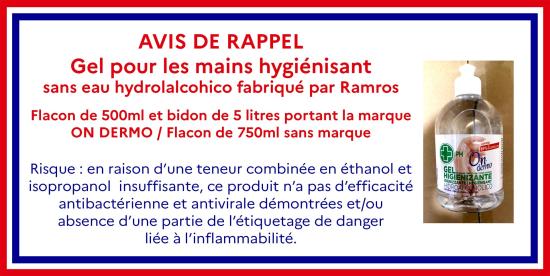 Attention: Avis de Rappel d'un Gel pour les Mains