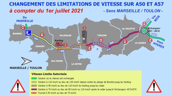 SÉCURITÉ ROUTIÈRE: Adaptation des Conditions de Vitesse sur l’A50 et l’A57 à partir du 1er Juillet 2021