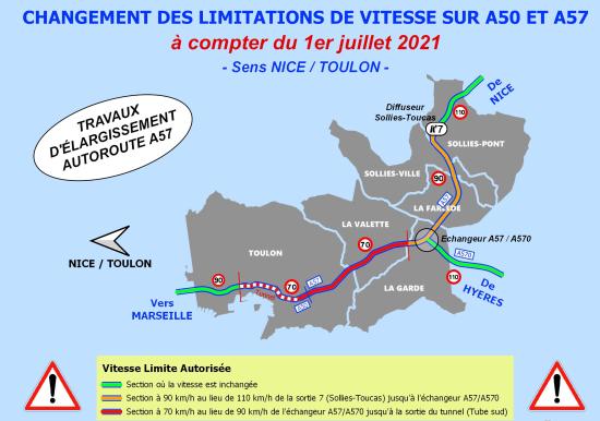 SÉCURITÉ ROUTIÈRE: Adaptation des Conditions de Vitesse sur l’A50 et l’A57 à partir du 1er Juillet 2021