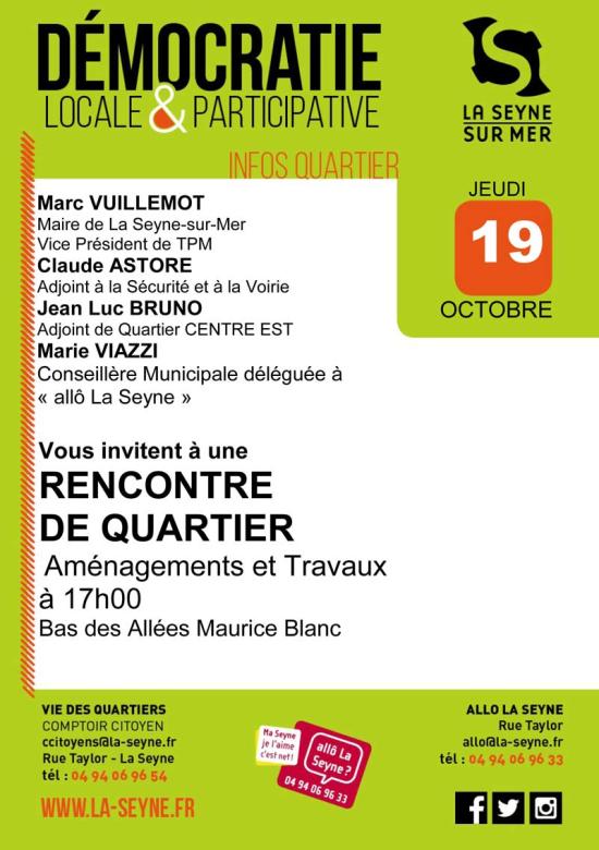 Aménagements et Travaux de Porte Marine - Rencontre de Quartier - Jeudi 19 Octobre 2017 ... à 17 heures - Bas des Allées Maurice Blanc