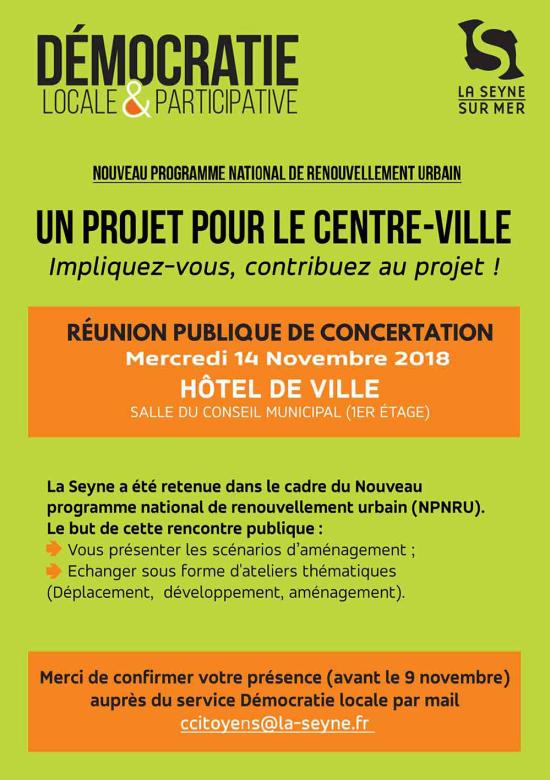 Rénovation Urbaine du Centre-Ville: Réunion publique du 14/11/2018 ... Inscrivez-vous avant le 09