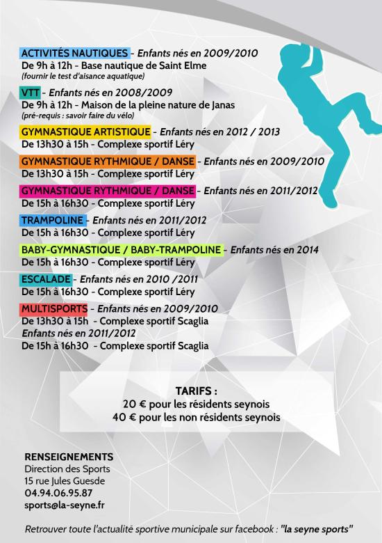 Vacances de la Toussaint 2019: Inscriptions aux Ecoles municipales de Sport