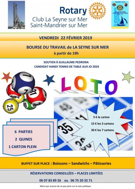 Loto du Rotary Club La Seyne/Saint-Mandrier, le 22 Février 2019