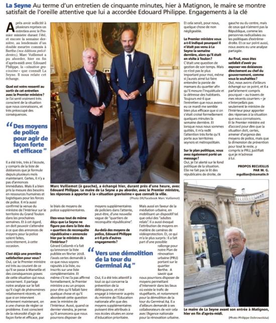 Marc Vuillemot reçu le 18/09/2018 à Matignon par le premier Ministre