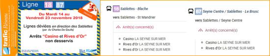 Bus: Travaux du Mardi 14 au Vendredi 23 Novembre 2018 à La Seyne Lignes18 et 87