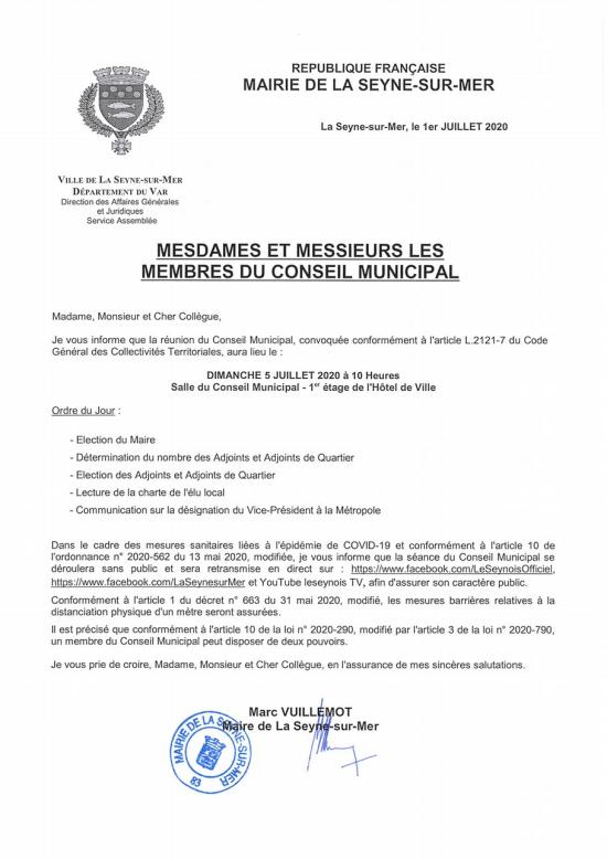 L'Ordre du Jour du Conseil municipal de La Seyne du 05/07/2020