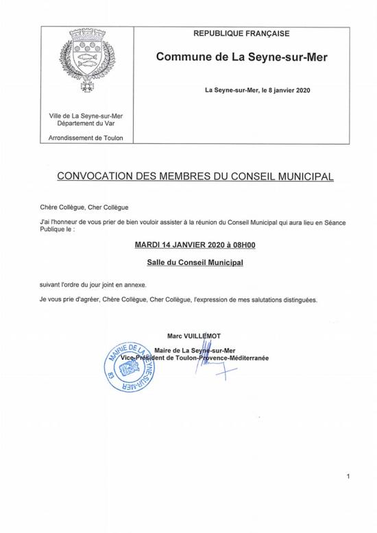 L'Ordre du Jour du Conseil municipal de La Seyne sur Mer du 13/12/2019