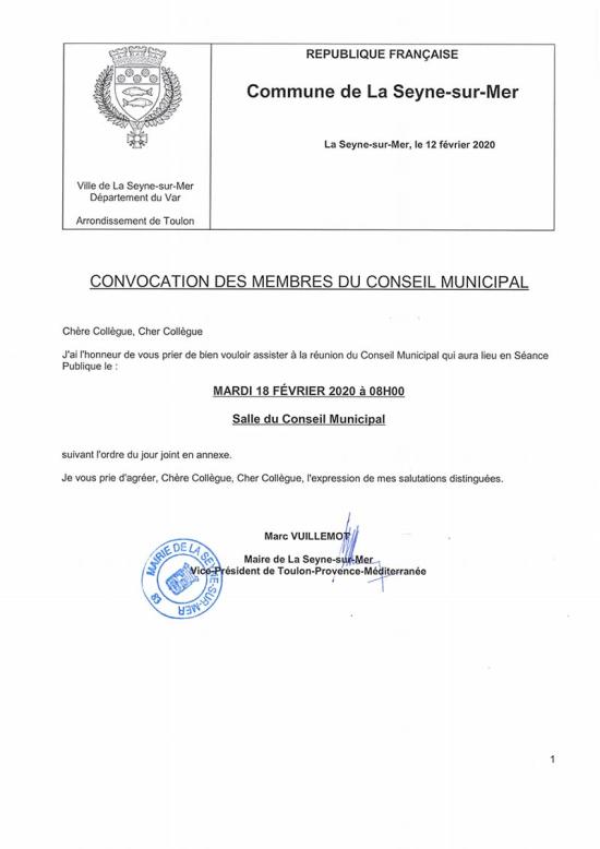 L'Ordre du Jour du Conseil municipal de La Seyne sur Mer du Mardi 18/02/2020