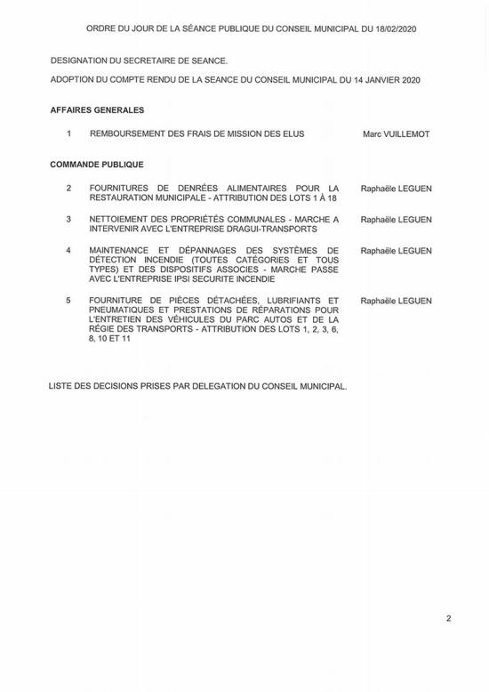 L'Ordre du Jour du Conseil municipal de La Seyne sur Mer du Mardi 18/02/2020