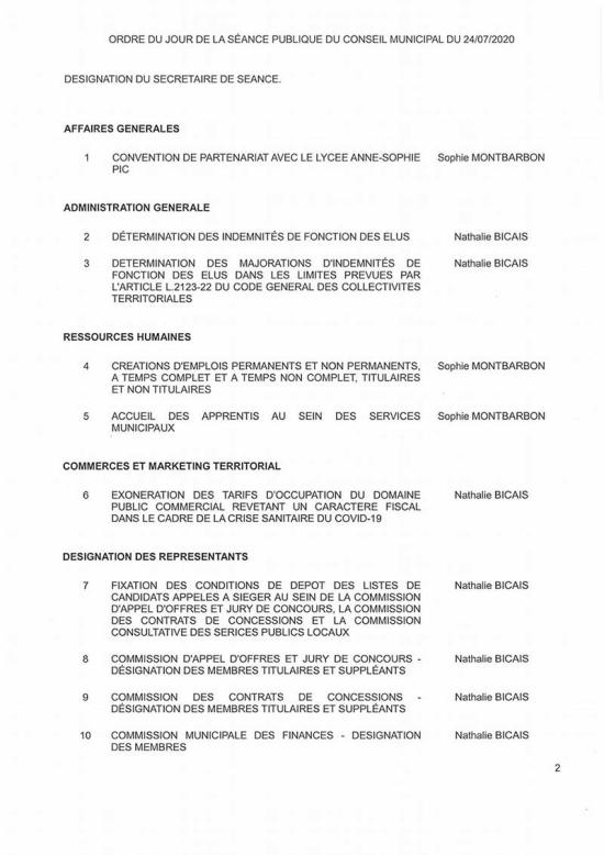 L'Ordre du Jour du Conseil municipal de La Seyne du 24/07/2020