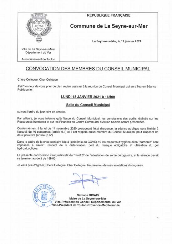 L'Ordre du Jour du Conseil municipal de La Seyne du 18/01/2021