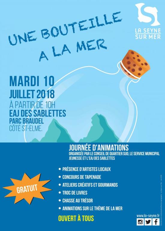 Journée d'Animations: Une Bouteille à la Mer, le 10 Juillet 2018 à l'EAJ des Sablettes Journée d'Animations: Une Bouteille à la Mer, le 10 Juillet 2018 à l'EAJ des Sablettes