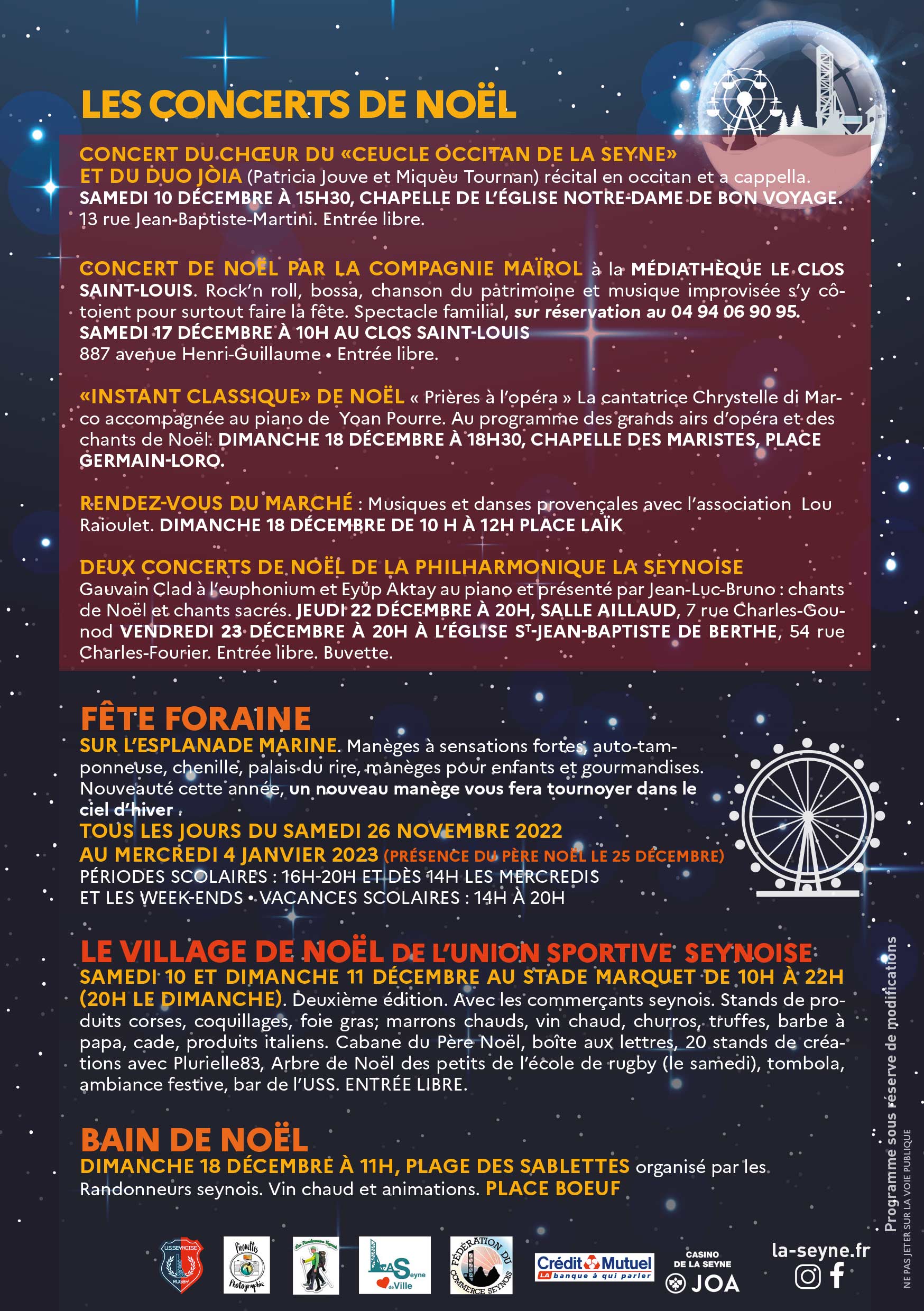 Le Programme de Noel 2022 du 17 au 24 Décembre à La Seyne sur Mer